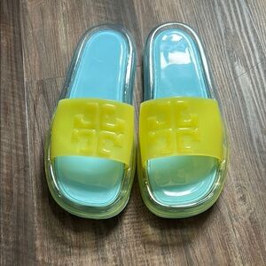 Tory Burch Yellow and Blue Bubble  Slide Sandals